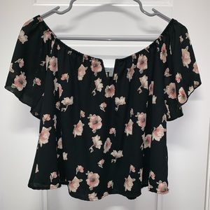 Black/Pink Floral Off-The-Shoulder top